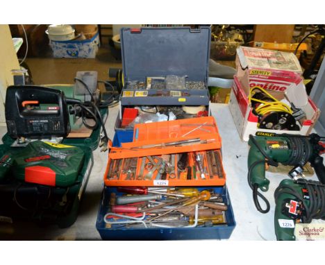 Two plastic tool boxes and contents 