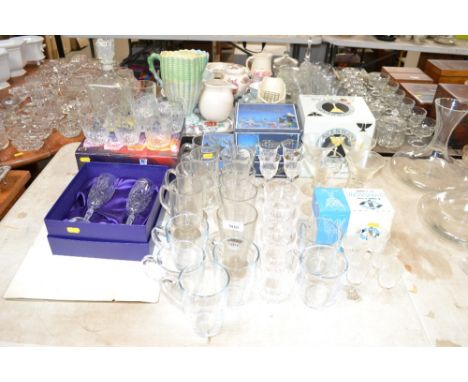A collection of table glassware to include boxed Edinburgh Crystal Champagne flutes, tumblers and decanter