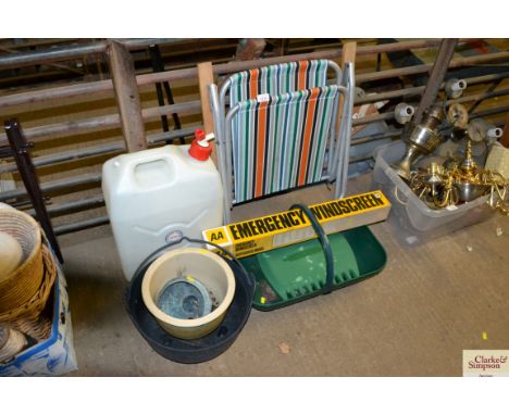 A plastic trug; garden planter; water carrier; folding chair; an emergency wind screen etc