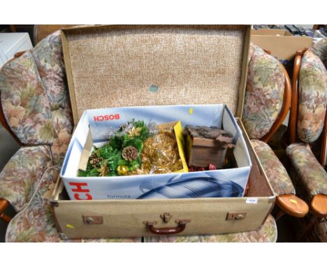 A suitcase containing various Christmas decorations and a cuckoo clock (AF)
