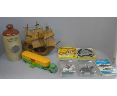 A model of a shop, treen, a Kodak camera, ephemera including greetings cards, a model of a miner's lamp, two Britain's model 