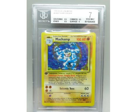 A first edition 1999 WOTC Machamp Beckett graded 7 