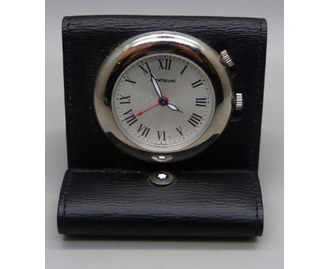 A Mont Blanc leather cased travel clock 