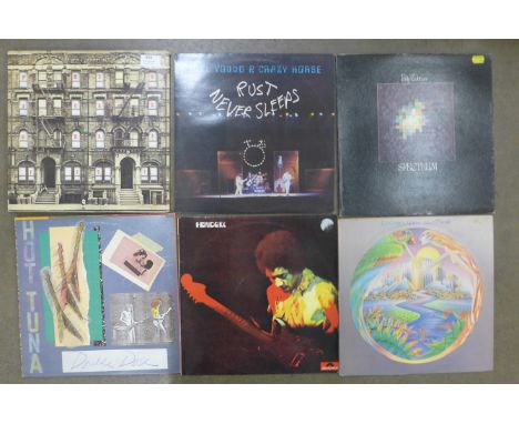 1970s rock LP records, Led Zeppelin, Hot Tuna, Jimi Hendrix, Les Dudek, Billy Cobham and Neil Young and Crazy Horse, (6) 