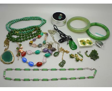 A collection of jade jewellery 