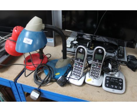 Two desk lamps and two BT phones