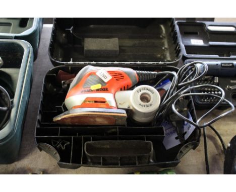 A Black &amp; Decker KA270 electric sander in fitted plastic case with spare sanding pads