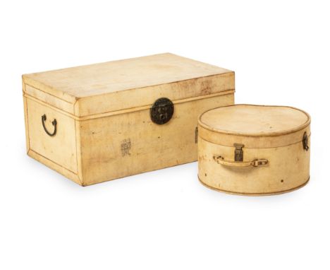 AN ORIENTAL CREAM TRUNK &amp; A VINTAGE TRAVELLING HAT CASE
Property from an Emerald Hill shophouse, the home of the interior