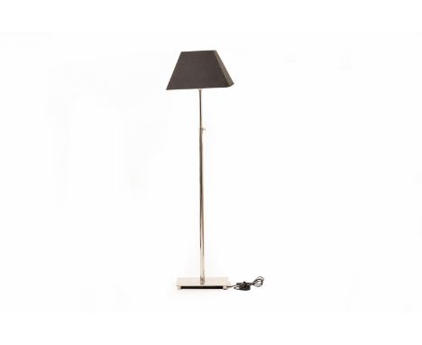 A CHROME STANDNDARD LAMP
With square black shade. Tested working. Bulb is not supplied.
82cm high
Condition: Signs of wear to