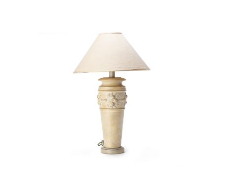 A CASUAL LAMPS OF CALIFORNIA TABLE LAMP
With foliate decoration, faux stone style, marked and dated 1992. Tested working. Bul