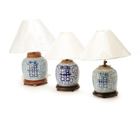 THREE BLUE AND WHITE PORCELAIN TABLE LAMPS
Property from an Emerald Hill shophouse, the home of the interior designer behind 