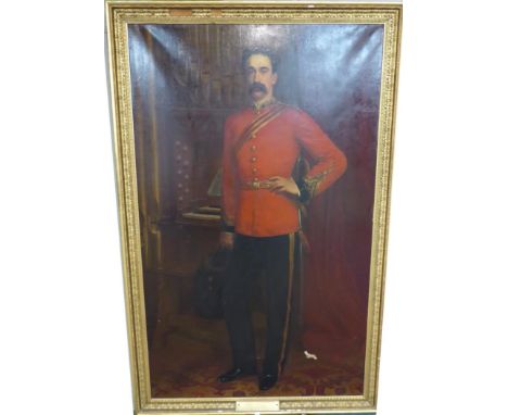 British School (1875) Portrait of Captain T Myles Sandys, 7th Royal Fusiliers, standing in full military regalia, oil on canv