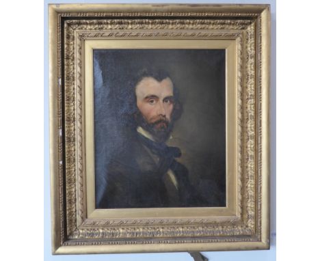 Continental School (19th century) Portrait of a gentleman, head and shoulders, wearing a black jacket and neck tie, monogramm