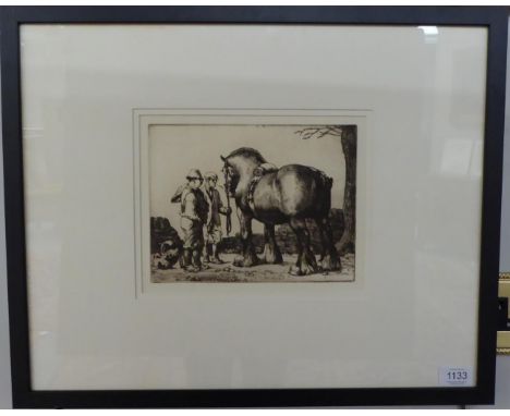 Charles Frederick Tunnicliffe RA, RE, ARCA (1901-1979) Shire horse, etching, 19cm by 24.5cm  