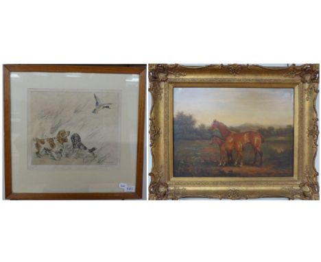 George Vernon Stokes (1873-1954) Cocker spaniels flushing out a mallard, signed in pencil and numbered 51/75, coloured etchin