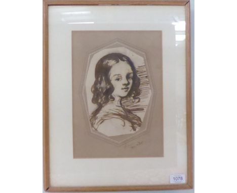 Attributed to Sir Francis Grant RA (1803-1878) Portrait of a young lady, head and shoulders, pencil and pen and ink, 21.5cm b