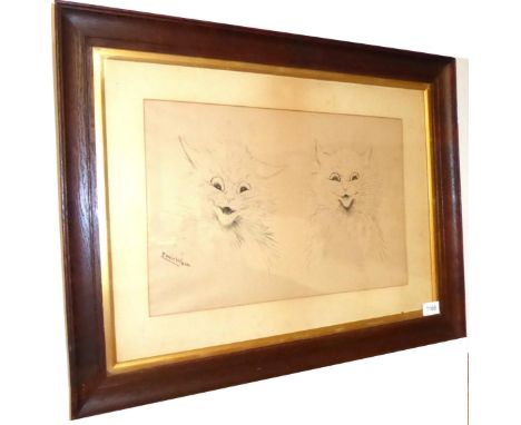 Attributed to Louis Wain (1860-1939) Study of two cats, bears signature, pen and ink, 27cm by 43cm 