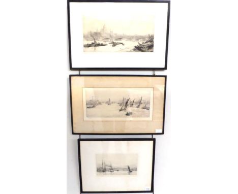 William Lionel Wyllie RA, RBA, RI, RE, NEAC (1851-1931) ''Blackfriars'' signed in pencil, a black and white etching, together
