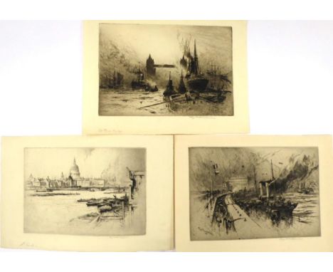 Percy Robertson ARE (1868-1934) ''St Pauls'', signed and inscribed in pencil, etching, together with two further works by the