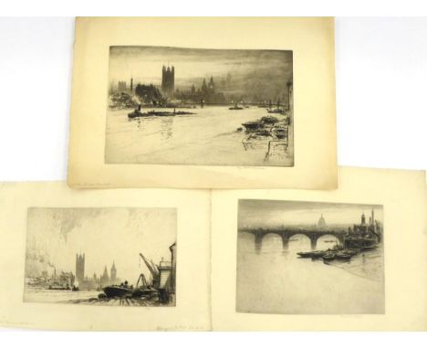 Percy Robertson ARE (1868-1934) ''The Thames at Westminster'', signed with initials and inscribed in pencil, etching, togethe