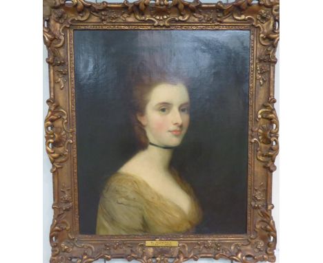 Follower of George Romney (1734-1802) Portrait of a lady, head and shoulders, wearing a black choker, oil on canvas, 63cm by 