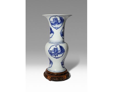 A CHINESE BLUE AND WHITE 'BAXIAN' YEN YEN VASE KANGXI 1662-1722 Painted to the exterior in underglaze blue with eight large c