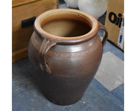 An Early 20th Century Salt Glazed Three Handled Planter of Vase Form, 33cm Diameter and 48cm high 
