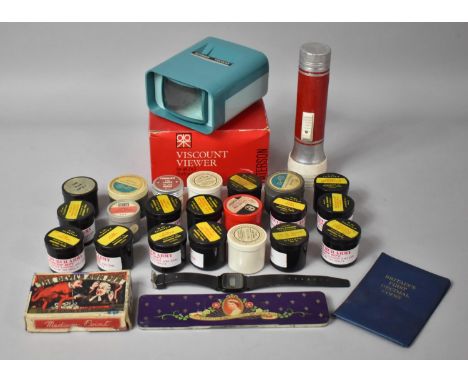 A Collection of Vintage Sundries to Inclide Viscount Viewer, 35mm Film Strips, Coronation Tin Pencil Case etc 