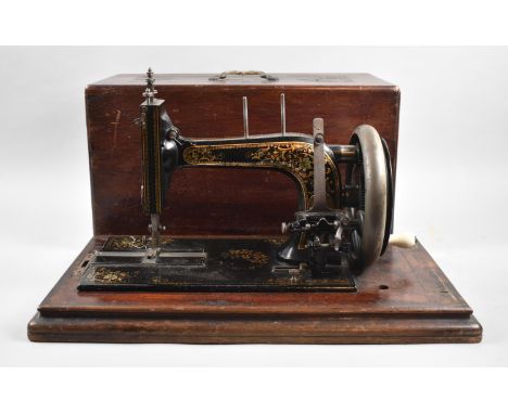 A Vintage Vor Nachahmung German Sewing Machine in Wooden Case 
