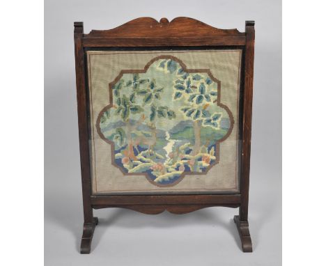 An Edwardian Oak Framed Tapestry Fire Screen, 58cm wide 