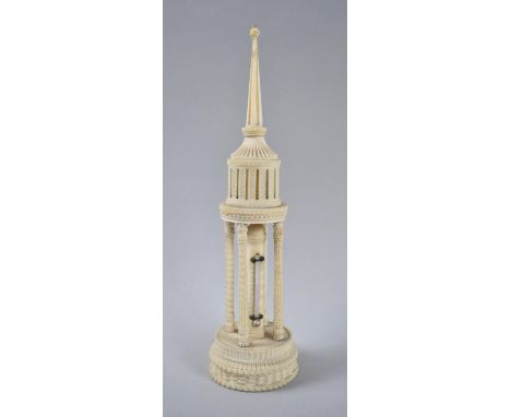 A Late 19th Century French Ivory Novelty Desk Top Thermometer of Architectural Form with Intricately Carved Decoration, 27cm 