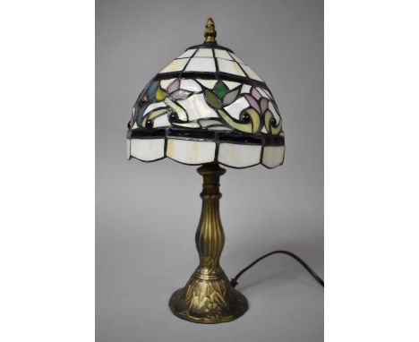 A Reproduction Bronze Effect Table Lamp with Tiffany Style Shade, 37cm high 