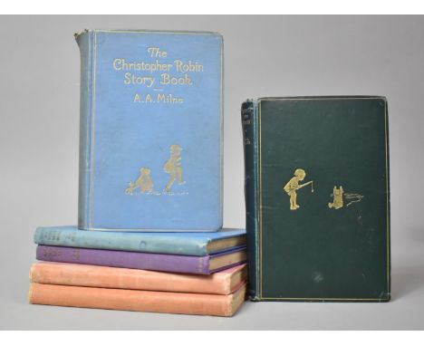 A Collection of Six A.A. Milne Books to Include 1927 Third Edition of Winnie The Pooh, 1929 Second Edition of The Christopher