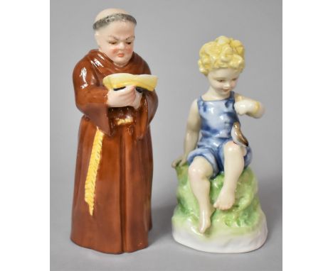 A Royal Worcester Candle Snuffer in the form of a Monk Together with a Royal Worcester Teatime Figure 