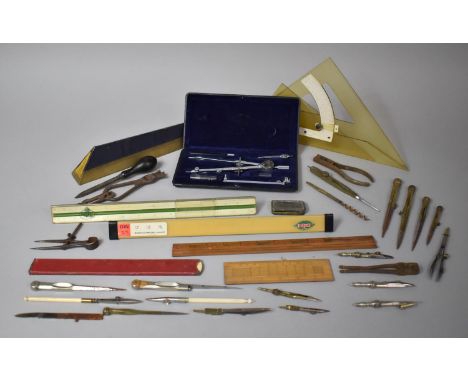 A Large Quantity of Vintage Drawing Instruments, Slide Rules etc 