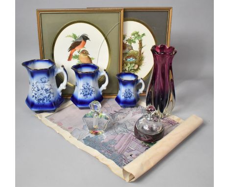 A Collection of Sundries to Include Prints (AF), Scent Bottles, Graduated Jugs, Glass Vase etc 