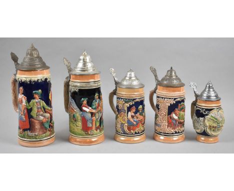 A Collection of Five Mid 20th Century Ceramic Lager Steins 
