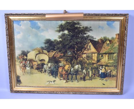 A Large Gilt Framed Herring Print, Road Anterior to the Rails, With Attached Picture Light, 90x60cm 