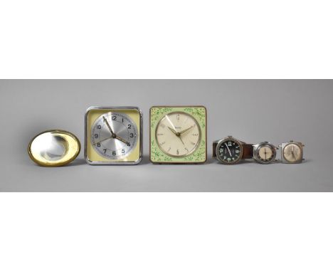 Two Vintage Alarm Clocks and Three Wrist Watches 