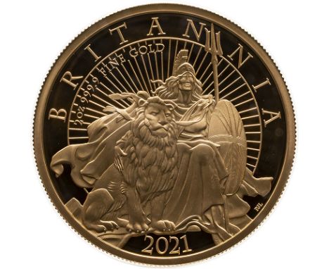 UNITED KINGDOM. Elizabeth II, 1952-2022. Gold 200 pounds, 2021. Royal Mint. Proof. Seated Britannia with seated Lion in foreg