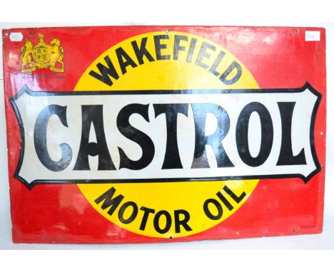 A Red Painted Enamel Single-Sided Advertising Sign: Wakefield Castrol Motor Oil, By Appointment to His Majesty The King, the 