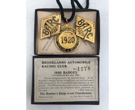 A set of three Brooklands Automobile Racing Club enamel members badges for 1920, stamped to reverse no. 1178.