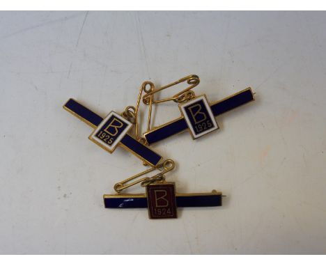 Two Brooklands Automobile Racing Club enamel members badges for 1925 and one other for 1924.