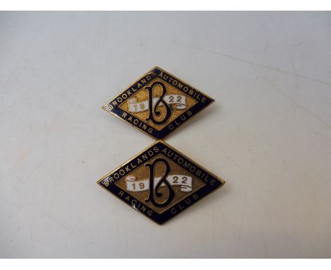 Two Brooklands Automobile Racing Club enamel members badges for 1922, stamped no. 251 to the reverse.