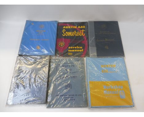 A collection of Austin A-Series literature to include an Austin A40 Somerset service manual, an Austin A90 and A95 service ma