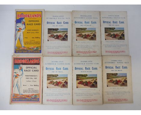 Eight early Brooklands Automobile Racing Club official race cards from 1923-1937, the earliest being June 23rd 1923.
