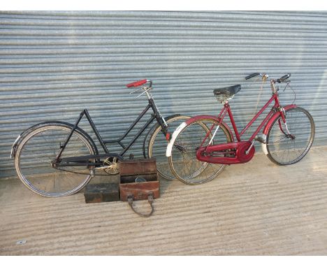 Two mid-20th Century ladies bicycles, one parallel framed in original red livery by Phillips having Sturmey Archer hub gears 