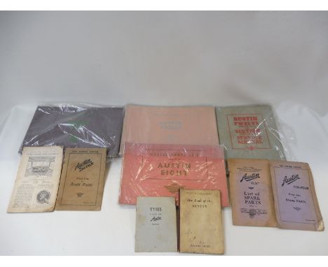 A selection of Austin related literature to include a handbook and service manual including the Austin 8 and the Austin 10.