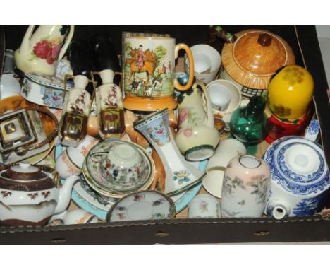 Box of ornaments, vases, teapot etc  