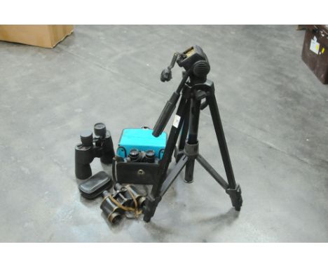 Camera, binoculars and tripod 